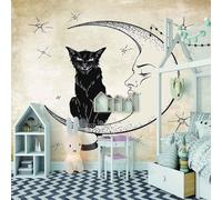 XLMING Abstract Moon Character Black Animal Wolf 3D Papier Peint Luxe Décoration Manger Adulte Intérieure Salon Canapé Chambre Fond TV Mur-150cm×105cm