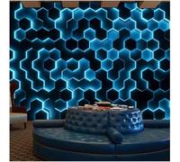 XLMING Abstract Stereo Techno Sci Fi Hexagon Blue Papier Peint 3D Bureau Salle à Manger Canapé Chambre Salon TV Mur Décoratif-300cm×210cm