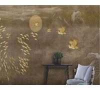 XLMING Abstract Vintage Chaîne De Montagnes Oiseaux En Vol Lune 3D Papier Peint Premium Texturé Soie Bureau Salle à Manger Salon Chambre Coucher Canapé TV Mur-150cm×105cm