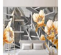 XLMING Abstraction Relief Géométrie Espace Jaune Pivoine 3D Papier Peint Texture Soyeuse Intissé Salle à Manger Bureau D'étude Canapé Chambre Salon TV Mur-350cm×256cm