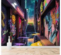 XLMING Abstrait Architecture Urbaine Rue Graffiti Coloré Art 3D Papier Peint Texture Soyeuse Intissé Salle à Manger Bureau Canapé Chambre Salon TV Mur-430cm×300cm