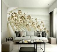 XLMING Abstrait Art Extension De L'Espace Géométrie Boule Dorée 3D Papier Peint Texture Soyeuse Intissé Salle à Manger Bureau D'étude Canapé Chambre Salon TV Mur-300cm×210cm