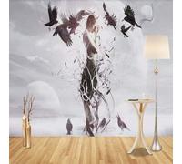 XLMING Abstrait Beauté Personnages Ciel Corbeaux Arbres 3D Papier Peint Texture Soyeuse Intissé Salle à Manger Bureau D'étude Canapé Chambre Salon TV Mur-430cm×300cm