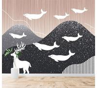 XLMING Abstrait Cerfs Dauphins Montagnes Ciel Étoilé Paysage Nocturne 3D Papier Peint Premium Texturé Soie Bureau Salle à Manger Salon Chambre Coucher Canapé TV Mur-300cm×210cm