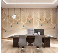 XLMING Abstrait Classique Sommets Motifs Fleurs Et Oiseaux Papier Peint 3D Soie De Luxe Intissé Bureau Salle à Manger Canapé Chambre Salon TV Mural Décoratif-400cm×280cm