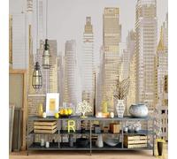 XLMING Abstrait Créatif Doré Ville Architecture Papier Peint 3D Soie De Luxe Intissé Bureau Salle à Manger Canapé Chambre Salon TV Mural Décoratif-430cm×300cm