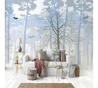 XLMING Abstrait Dessiné À La Main Forêt Oiseaux En Vol Paysage 3D Papier Peint Premium Texturé Soie Bureau Salle à Manger Salon Chambre Coucher Canapé TV Mur-350cm×256cm