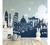 XLMING Abstrait Dessiné À La Main Ville Architecture Nuages Blancs Ciel 3D Papier Peint Texture Soyeuse Intissé Salle à Manger Bureau D'étude Canapé Chambre Salon TV Mur-300cm×210cm