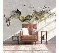 XLMING Abstrait Doré Lignes Fumée Oiseaux En Vol 3D Papier Peint Texture Soyeuse Intissé Salle à Manger Bureau D'étude Canapé Chambre Salon TV Mur-150cm×105cm