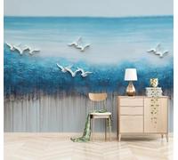 XLMING Abstrait Encre Bleue Forêt Oiseaux En Vol 3D Papier Peint Texture Soyeuse Intissé Salle à Manger Bureau D'étude Canapé Chambre Salon TV Mur-350cm×256cm