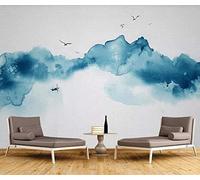 XLMING Abstrait Encre De Chine Paysage Bleu Oiseaux En Vol 3D Papier Peint Texture Soyeuse Intissé Salle à Manger Bureau D'étude Canapé Chambre Salon TV Mur-150cm×105cm