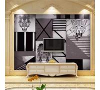 XLMING Abstrait Espace Animaux Lion Léopard Géométrie 3D Papier Peint Premium Texturé Soie Bureau Salle à Manger Salon Chambre Coucher Canapé TV Mur-400cm×280cm