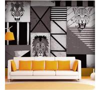 XLMING Abstrait Espace Animaux Lion Léopard Géométrie 3D Papier Peint Texture Soyeuse Intissé Salle à Manger Bureau D'étude Canapé Chambre Salon TV Mur-200cm×140cm