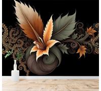 XLMING Abstrait Fleurs Motifs Orange Feuilles Vertes 3D Papier Peint Texture Soyeuse Intissé Salle à Manger Bureau Canapé Chambre Salon TV Mur-400cm×280cm