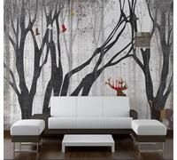 XLMING Abstrait Grain De Bois Forêt Élan Oiseaux 3D Papier Peint Texture Soyeuse Intissé Salle à Manger Bureau D'étude Canapé Chambre Salon TV Mur-400cm×280cm