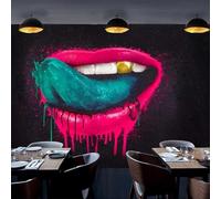 XLMING Abstrait Gribouillis Lèvres Rouges Grande Bouche Langue Verte 3D Papier Peint Texture Soyeuse Intissé Salle à Manger Bureau D'étude Canapé Chambre Salon TV Mur-430cm×300cm