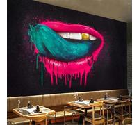 XLMING Abstrait Gribouillis Lèvres Rouges Grande Bouche Langue Verte Papier Peint 3D Soie Texturée Haut De Gamme Salon Canapé Chambre À Coucher Salle Manger Murale-250cm×170cm