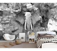 XLMING Abstrait Gris Mur Éléphant Statue Papier Peint 3D Soie De Luxe Intissé Bureau Salle à Manger Canapé Chambre Salon TV Mural Décoratif-250cm×170cm