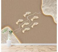 XLMING Abstrait Lignes Dorées Petits Poissons Rivière Qui Coule Fond Beige 3D Papier Peint Premium Texturé Soie Bureau Salle à Manger Salon Chambre Coucher Canapé TV Mur-200cm×140cm