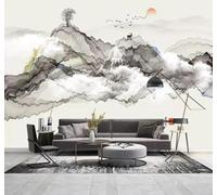 XLMING Abstrait Lignes Encre De Chine Paysage Coucher De Soleil Panorama 3D Papier Peint Texture Soyeuse Intissé Salle à Manger Bureau D'étude Canapé Chambre Salon TV Mur-400cm×280cm