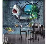 XLMING Abstrait Mur Brisé Monde Sous Marin Féroce Requin Tortue 3D Papier Peint Texture Soyeuse Intissé Salle à Manger Bureau D'étude Canapé Chambre Salon TV Mur-250cm×170cm