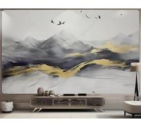 XLMING Abstrait Noir Or Sommets Montagneux Oiseaux En Vol Papier Peint 3D Soie De Luxe Intissé Bureau Salle à Manger Canapé Chambre Salon TV Mural Décoratif-300cm×210cm