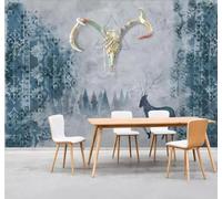 XLMING Abstrait Nostalgie Campagne Élan Forêt Paysage 3D Papier Peint Texture Soyeuse Intissé Salle à Manger Bureau D'étude Canapé Chambre Salon TV Mur-300cm×210cm