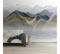XLMING Abstrait Or Lignes Paysage Oiseaux En Vol 3D Papier Peint Premium Texturé Soie Bureau Salle à Manger Salon Chambre Coucher Canapé TV Mur-150cm×105cm