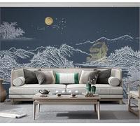 XLMING Abstrait Peint À La Main Montagnes Lune Oiseaux Architecture Papier Peint 3D Soie Texturée Haut De Gamme Salon Canapé Chambre À Coucher Salle Manger Murale-200cm×140cm