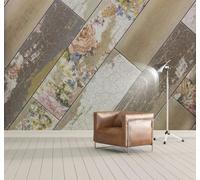 XLMING Abstrait Rétro Géométrique Floral Imitation Marbre Papier Peint 3D Soie De Luxe Intissé Bureau Salle à Manger Canapé Chambre Salon TV Mural Décoratif-400cm×280cm