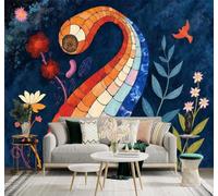 XLMING Abstrait Serpent Coloré Fleurs Oiseaux Plantes Fantastiques 3D Papier Peint Premium Texturé Soie Bureau Salle à Manger Salon Chambre Coucher Canapé TV Mur-300cm×210cm