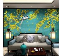 XLMING Abstrait Sommets Montagneux Feuilles De Ginkgo Dorées Petits Oiseaux 3D Papier Peint Luxe Décoration Manger Adulte Intérieure Salon Canapé Chambre Fond TV Mur-430cm×300cm
