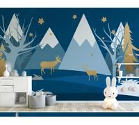 XLMING Abstrait Sommets Montagneux Forêt Élan Étoiles Papier Peint 3D Soie De Luxe Intissé Bureau Salle à Manger Canapé Chambre Salon TV Mural Décoratif-200cm×140cm