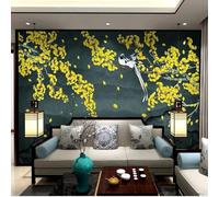 XLMING Abstrait Sommets Montagneux Or Feuilles De Ginkgo Branches 3D Papier Peint Premium Texturé Soie Bureau Salle à Manger Salon Chambre Coucher Canapé TV Mur-250cm×170cm