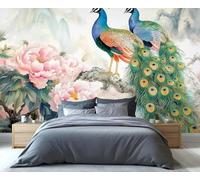 XLMING Abstrait Sommets Montagneux Rose Fleurs De Pivoine Paon 3D Papier Peint Texture Soyeuse Intissé Salle à Manger Bureau D'étude Canapé Chambre Salon TV Mur-150cm×105cm