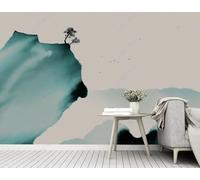 XLMING Abstrait Vert Sommets Montagneux Arbres Oiseaux Papier Peint 3D Soie De Luxe Intissé Bureau Salle à Manger Canapé Chambre Salon TV Mural Décoratif-250cm×170cm