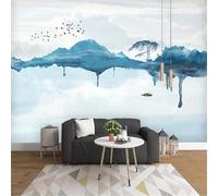 XLMING Abstraite Abstraite Encre Montagne Bateau Eau Arbre Papier Peint 3D Soie Texturée Haut De Gamme Salon Canapé Chambre À Coucher Salle Manger Murale-350cm×256cm