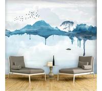 XLMING Abstraite Encre Montagne Bateau Eau Arbre 3D Papier Peint Premium Texturé Soie Bureau Salle à Manger Salon Chambre Coucher Canapé TV Mur-430cm×300cm