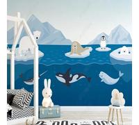XLMING Adorable Cartoon Iceberg Animaux Pingouin Ours Polaire 3D Papier Peint Premium Texturé Soie Bureau Salle à Manger Salon Chambre Coucher Canapé TV Mur-430cm×300cm