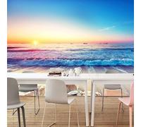 XLMING Aesthetic Sunrise Ocean Beach Creative 3D Papier Peint Premium Texturé Soie Bureau Salle à Manger Salon Chambre Coucher Canapé TV Mur-430cm×300cm