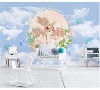 XLMING Animal Fauve Beau Ciel Bleu Nuages Blancs Fleurs 3D Papier Peint Premium Texturé Soie Bureau Salle à Manger Salon Chambre Coucher Canapé TV Mur-200cm×140cm