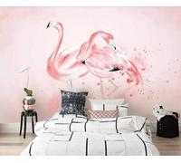XLMING Animal Minimaliste Dessiné À La Main Flamant Rose 3D Papier Peint Premium Texturé Soie Bureau Salle à Manger Salon Chambre Coucher Canapé TV Mur-200cm×140cm