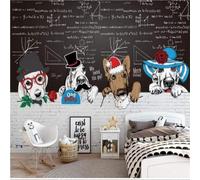 XLMING Animal Puppy White Brick Wall Chalkboard Chalkboard Maths 3D Papier Peint Texture Soyeuse Intissé Salle à Manger Bureau D'étude Canapé Chambre Salon TV Mur-300cm×210cm