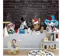 XLMING Animal Puppy White Brick Wall Chalkboard Chalkboard Maths Papier Peint 3D Soie Texturée Haut De Gamme Salon Canapé Chambre À Coucher Salle Manger Murale-150cm×105cm