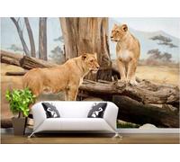 XLMING Animal Sauvage Lion Arbre Prairie 3D Papier Peint Texture Soyeuse Intissé Salle à Manger Bureau D'étude Canapé Chambre Salon TV Mur-250cm×170cm