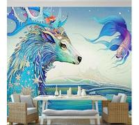 XLMING Animaux Abstraits Magnifiques Colorés Dessinés À La Main Poissons Rouges 3D Papier Peint Texture Soyeuse Intissé Salle à Manger Bureau D'étude Canapé Chambre Salon TV Mur-400cm×280cm