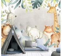 XLMING Animaux De Dessin Animé Éléphant Girafe Zèbre 3D Papier Peint Premium Texturé Soie Bureau Salle à Manger Salon Chambre Coucher Canapé TV Mur-250cm×170cm