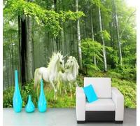 XLMING Animaux De La Forêt Verdoyante Cheval Blanc 3D Papier Peint Luxe Décoration Manger Adulte Intérieure Salon Canapé Chambre Fond TV Mur-300cm×210cm