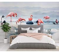 XLMING Animaux Flamants Roses Plage Montagnes Lotus 3D Papier Peint Luxe Décoration Manger Adulte Intérieure Salon Canapé Chambre Fond TV Mur-350cm×256cm
