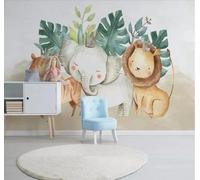 XLMING Animaux Minimalistes De Bande Dessinée : Éléphant Lion 3D Papier Peint Premium Texturé Soie Bureau Salle à Manger Salon Chambre Coucher Canapé TV Mur-300cm×210cm